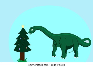 Green dinosaur with a green neck. Christmas tree
