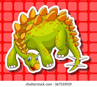 Dinosaurio verde en ilustración de fondo rojo