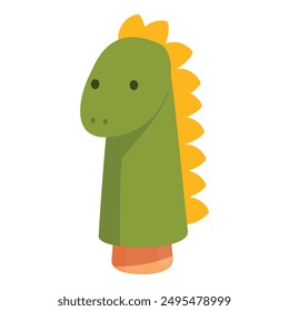Green dinosaur puppet standing upright, ready for a fun puppet show