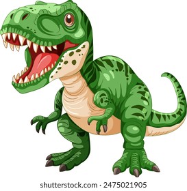 A green dinosaur roaring with an open mouth