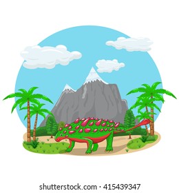 Green dinosaur with spikes on athe background of nature