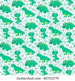 Green dinosaur vector seamless pattern. Dinosaur. Childish design.