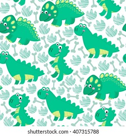 Green dinosaur vector seamless pattern. Dinosaur. Childish design.