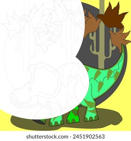 green dinosaur walks through the forest coloring page