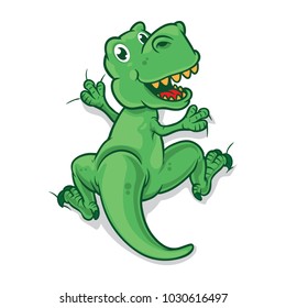 Green dinosaurs climbing vector illustration. Tyrannosaurus cartoon.
