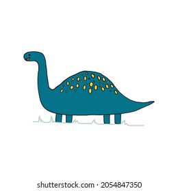 A green diplodocus dinosaur, young and hand-drawn. Cute illustrations for boys and girls, t-shirt prints, kids and adult design.