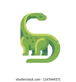 Green diplodocus flat icon. Long necked herbivorous dinosaur character illustration.