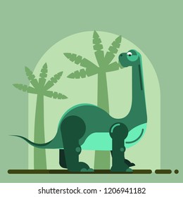 Green Diplodocus In Nature Vector Illustration