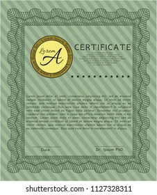 Green Diploma. With background. Vector illustration. Money Pattern. 