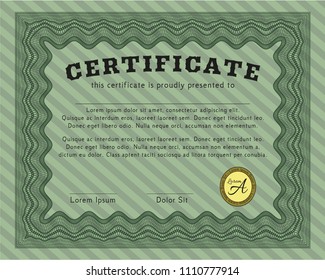  Green Diploma or certificate template. With background. Money style design. Detailed. 