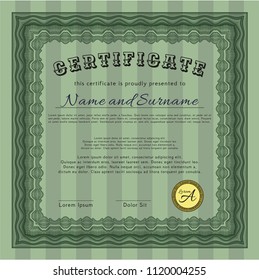 Green Diploma or certificate template. With background. Customizable, Easy to edit and change colors. Retro design. 