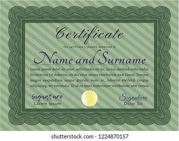 Green Diploma or certificate template. With background. Money Pattern. Vector illustration. 