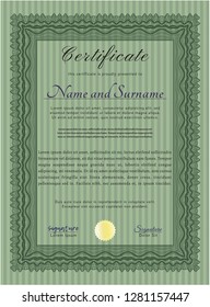 Green Diploma or certificate template. With background. Good design. Vector illustration. 