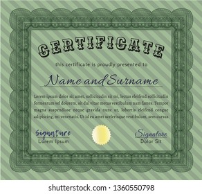 Green Diploma or certificate template. With background. Money Pattern. Customizable, Easy to edit and change colors. 