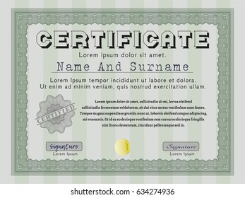 Green Diploma or certificate template. With background. Detailed. Perfect design. 