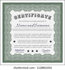 Green Diploma or certificate template. Complex background. Customizable, Easy to edit and change colors. Perfect design. 
