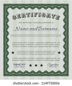Green Diploma or certificate template. Complex background. Money Pattern. Customizable, Easy to edit and change colors. 