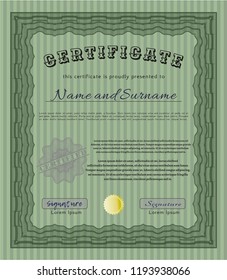 Green Diploma or certificate template. With complex background. Cordial design. Customizable, Easy to edit and change colors. 