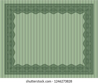Green Diploma or certificate template. With complex background. Vector illustration. Sophisticated design. 