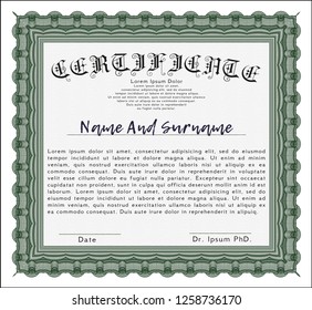 Green Diploma or certificate template. With complex linear background. Nice design. Customizable, Easy to edit and change colors. 