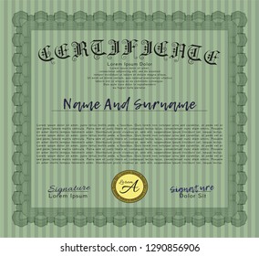 Green Diploma or certificate template. Complex background. Superior design. Customizable, Easy to edit and change colors. 