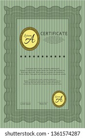 Green Diploma or certificate template. Complex background. Customizable, Easy to edit and change colors. Cordial design. 