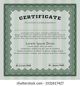 Green Diploma or certificate template. Complex background. Vector illustration. Money Pattern. 