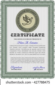Green Diploma or certificate template. Complex background. Vector pattern that is used in currency and diplomas.Superior design. 