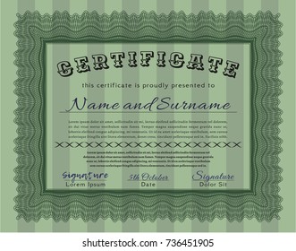 Green Diploma or certificate template. With complex background. Customizable, Easy to edit and change colors. Nice design. 