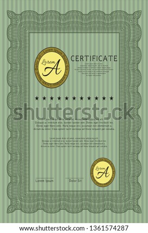 Green Diploma or certificate template. Complex background. Customizable, Easy to edit and change colors. Cordial design. 