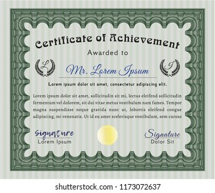 Green Diploma or certificate template. Cordial design. With great quality guilloche pattern. Customizable, Easy to edit and change colors. 