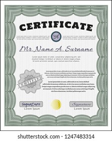 Green Diploma or certificate template. Cordial design. Detailed. With quality background. 