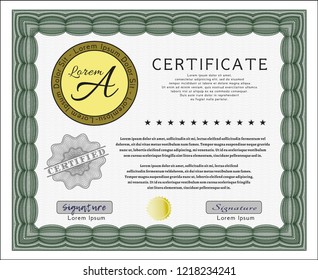 Green Diploma or certificate template. Customizable, Easy to edit and change colors. With background. Elegant design. 