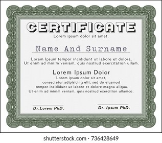 Green Diploma or certificate template. Detailed. With guilloche pattern. Perfect design. 