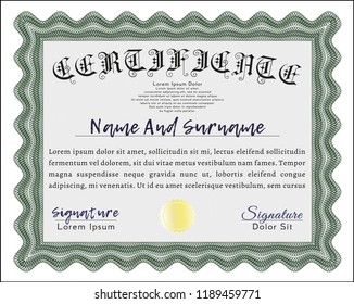 Green Diploma or certificate template. Easy to print. Detailed. Sophisticated design. 