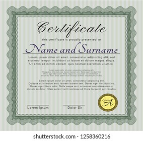 Green Diploma or certificate template. Easy to print. Retro design. Vector illustration. 