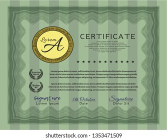 Green Diploma or certificate template. Easy to print. Money Pattern design. Vector illustration. 