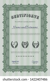 Green Diploma or certificate template. Easy to print. Detailed. Artistry design. 