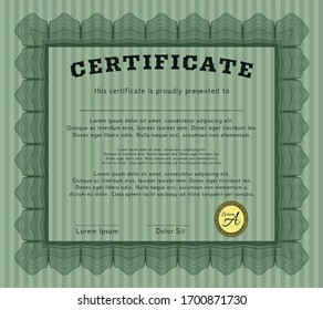 Green Diploma or certificate template. Easy to print. Customizable, Easy to edit and change colors. Money design. 