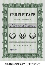 Green Diploma or certificate template. Easy to print. Customizable, Easy to edit and change colors. Lovely design. 