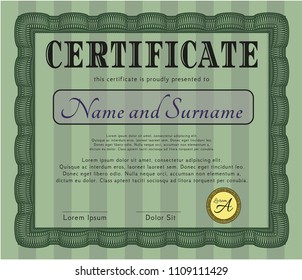 Green Diploma or certificate template. Elegant design. With linear background. Customizable, Easy to edit and change colors. 