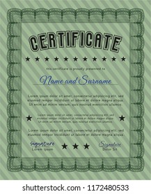 Green Diploma or certificate template. Elegant design. With guilloche pattern. Customizable, Easy to edit and change colors. 