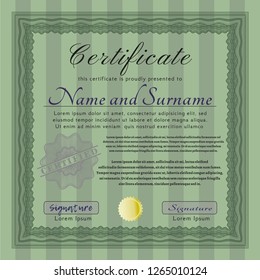 Green Diploma or certificate template. Elegant design. With guilloche pattern and background. Customizable, Easy to edit and change colors. 