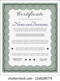 Green Diploma or certificate template. Elegant design. With guilloche pattern. Detailed. 