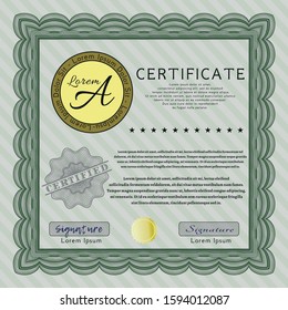 Green Diploma or certificate template. Elegant design. Customizable, Easy to edit and change colors. With complex linear background. 