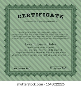 Green Diploma or certificate template. Elegant design. With quality background. Vector illustration. 