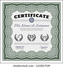 Green Diploma or certificate template. With great quality guilloche pattern. Money Pattern. Customizable, Easy to edit and change colors. 