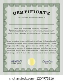 Green Diploma or certificate template. With great quality guilloche pattern. Cordial design. Vector illustration. 