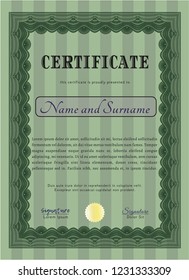 Green Diploma or certificate template. With guilloche pattern. Customizable, Easy to edit and change colors. Cordial design. 