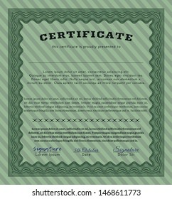 Green Diploma or certificate template. Lovely design. With complex background. Customizable, Easy to edit and change colors. 